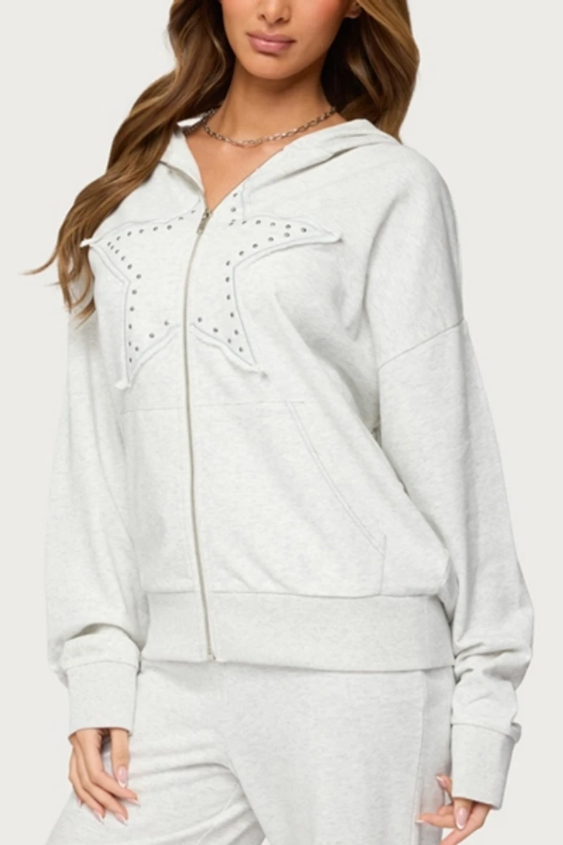 Edikted Briela Star Studded Zip Up Hoodie