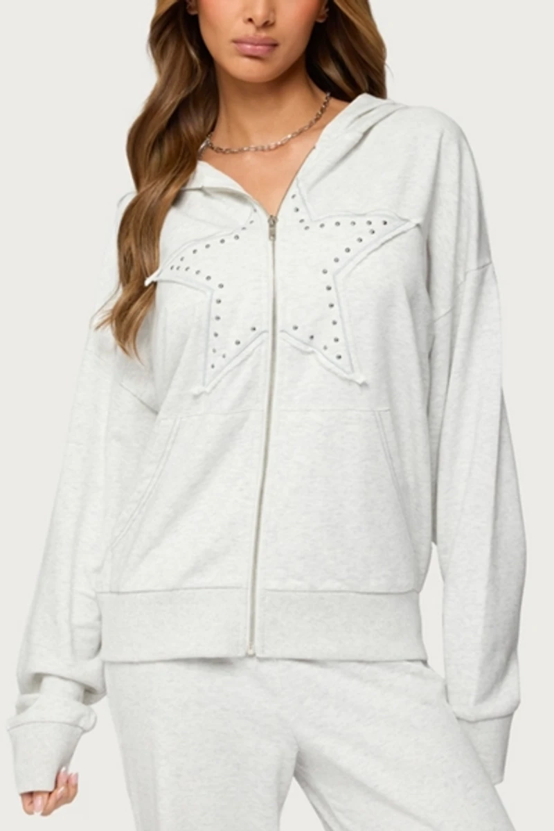 Edikted Briela Star Studded Zip Up Hoodie