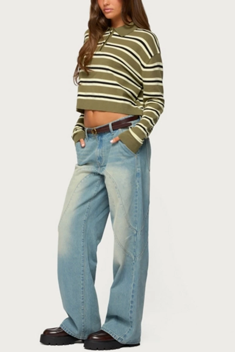 Edikted Shelby Striped Polo Sweater