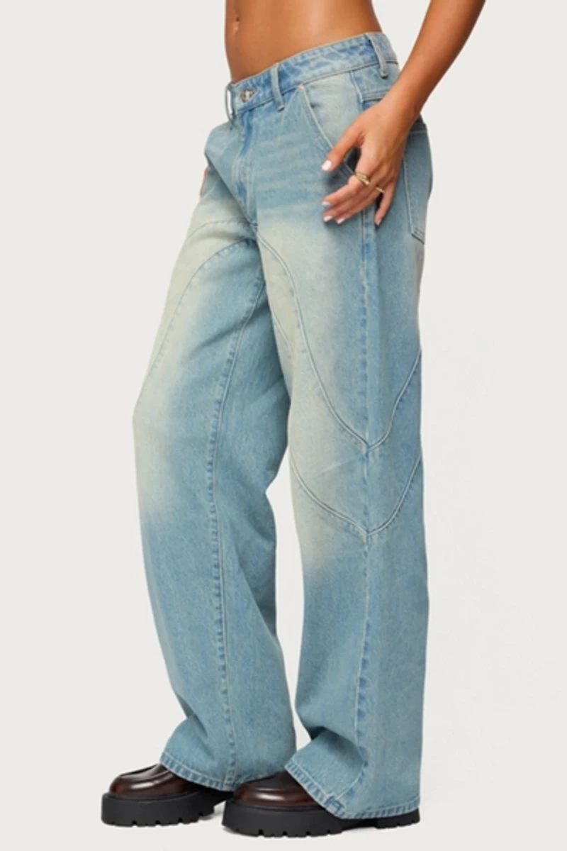 Edikted Kiria Stitched Low Rise Baggy Jeans