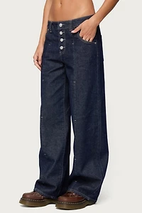 Edikted Polley Button Up Low Rise Baggy Jeans