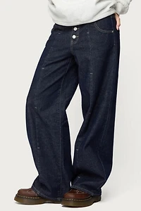 Edikted Polley Button Up Low Rise Baggy Jeans