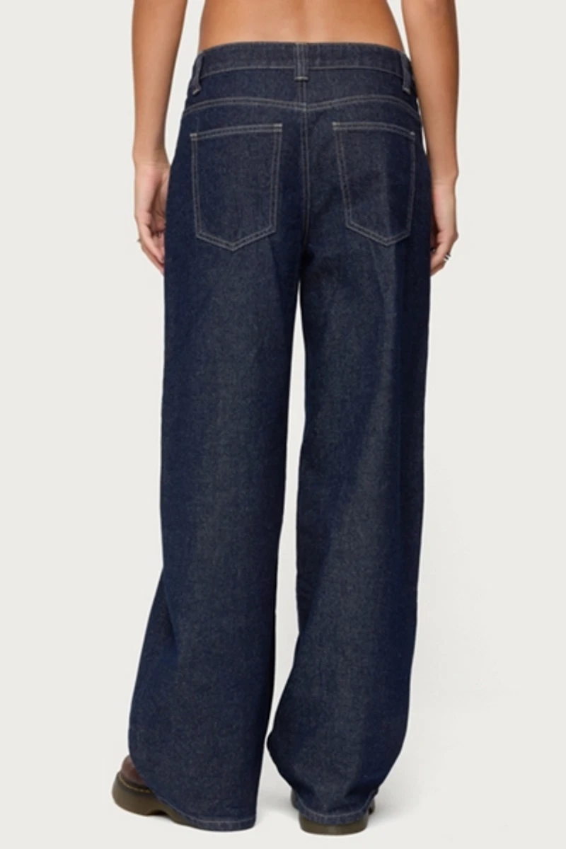 Edikted Polley Button Up Low Rise Baggy Jeans