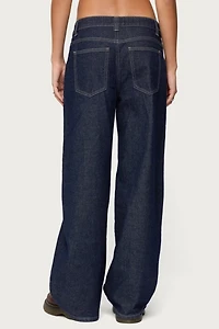 Edikted Polley Button Up Low Rise Baggy Jeans