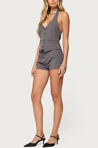Edikted Riya Pinstripe Button Up Halter Top
