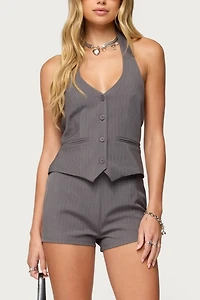 Edikted Riya Pinstripe Button Up Halter Top