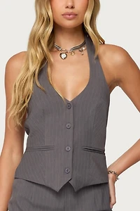 Edikted Riya Pinstripe Button Up Halter Top