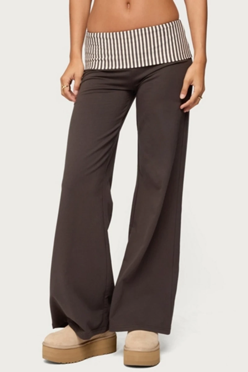 Edikted Meshey Striped Fold Over Pants
