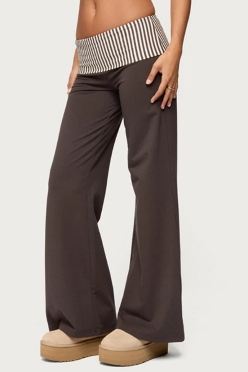 Edikted Meshey Striped Fold Over Pants