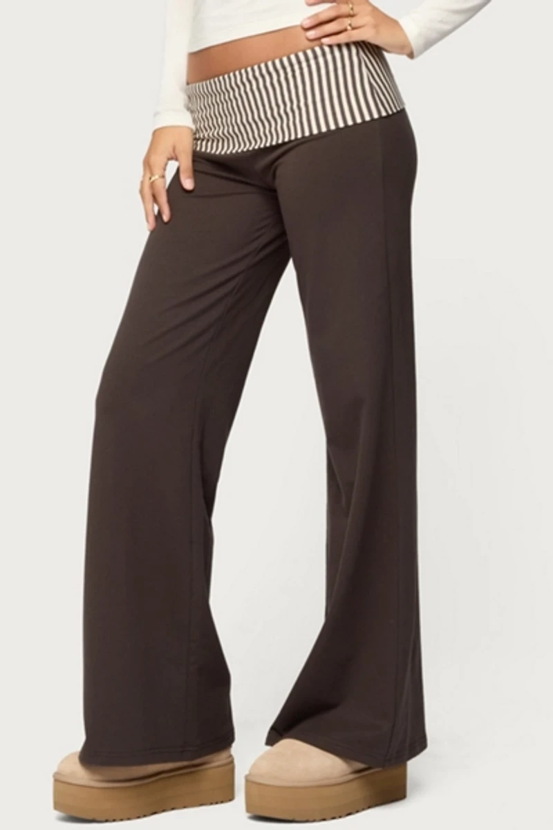 Edikted Meshey Striped Fold Over Pants