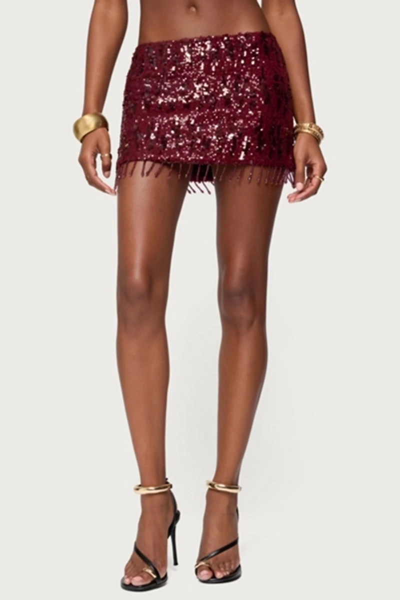 Edikted Dalis Fringed Sequin Mini Skirt