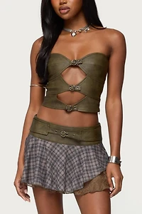 Edikted Varley Buckle Cutout Faux Leather Top