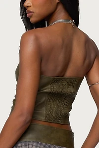 Edikted Varley Buckle Cutout Faux Leather Top