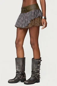 Edikted Varley Plaid & Lace Layered Mini Skort