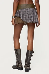 Edikted Varley Plaid & Lace Layered Mini Skort