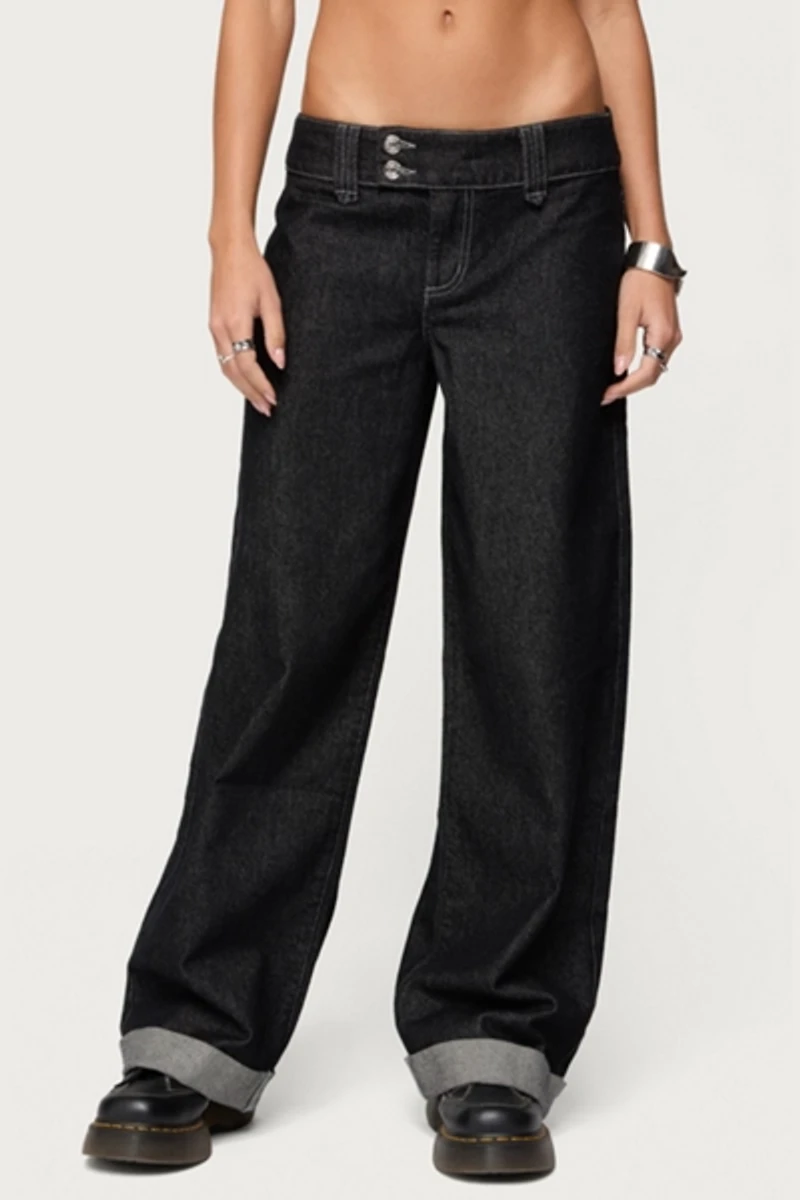 Edikted Cuffed Low Rise Straight Leg Jeans
