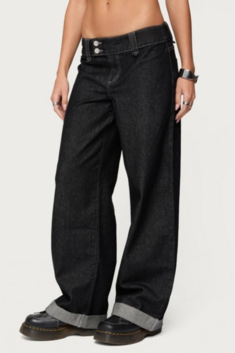 Edikted Cuffed Low Rise Straight Leg Jeans
