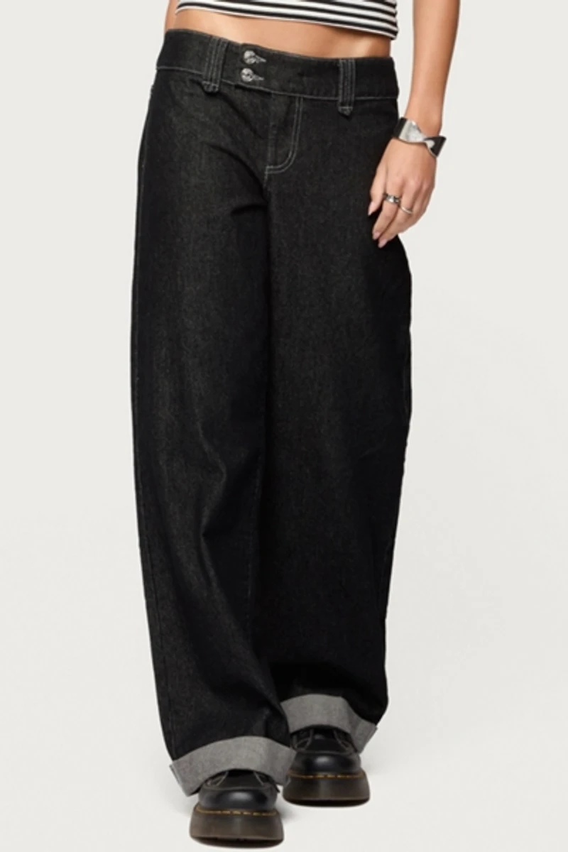 Edikted Cuffed Low Rise Straight Leg Jeans