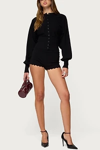 Edikted Maizy Puff Sleeve Scalloped Knit Cardigan