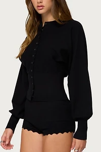 Edikted Maizy Puff Sleeve Scalloped Knit Cardigan