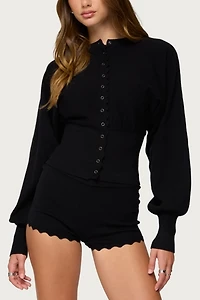 Edikted Maizy Puff Sleeve Scalloped Knit Cardigan