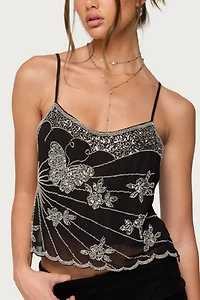 Edikted Opal Bead & Sequin Chiffon Tank Top