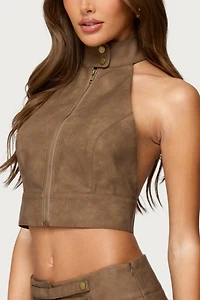 Edikted Karly Faux Leather Open Back Top