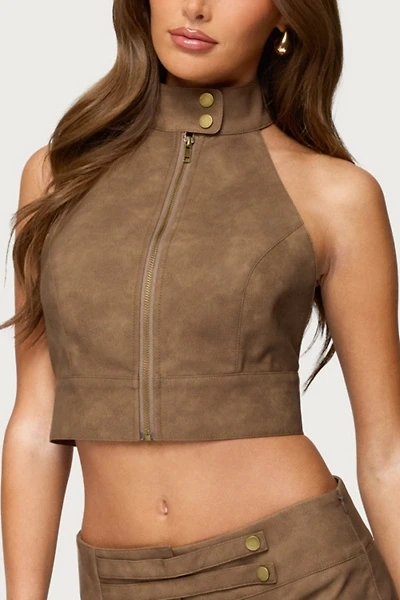 Edikted Karly Faux Leather Open Back Top