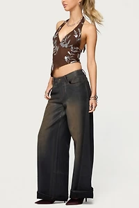 Edikted Sequin Asymmetric Mesh Halter Top