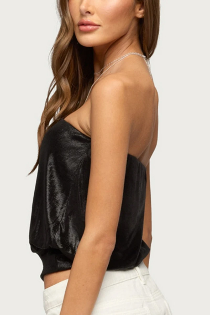 Edikted Leira Silky Sparkly Strapless Top