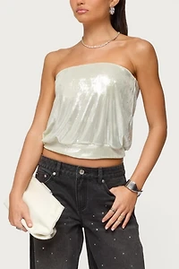 Edikted Leira Silky Sparkly Strapless Top
