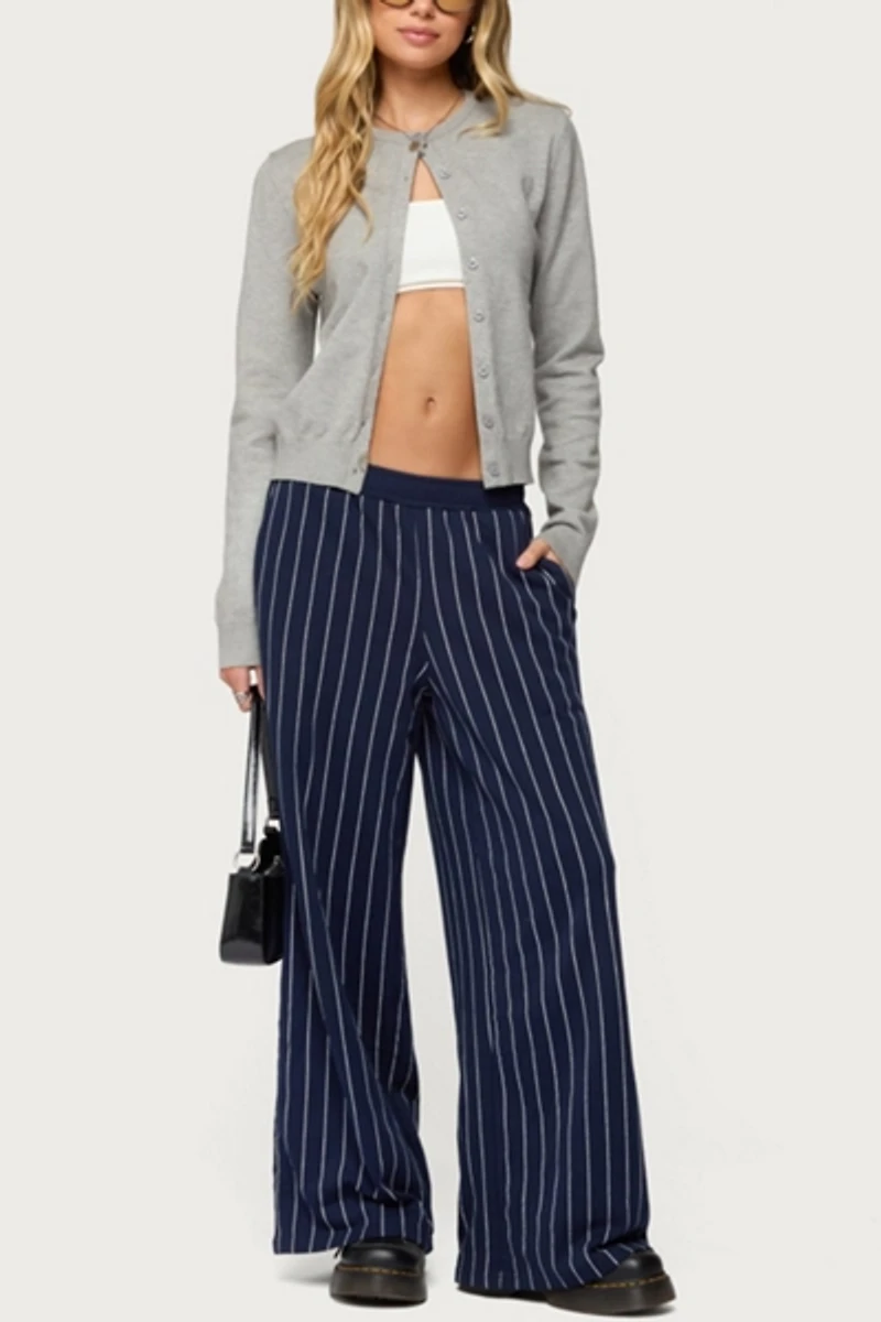 Edikted Mercer Pinstripe Wide Leg Sweatpants
