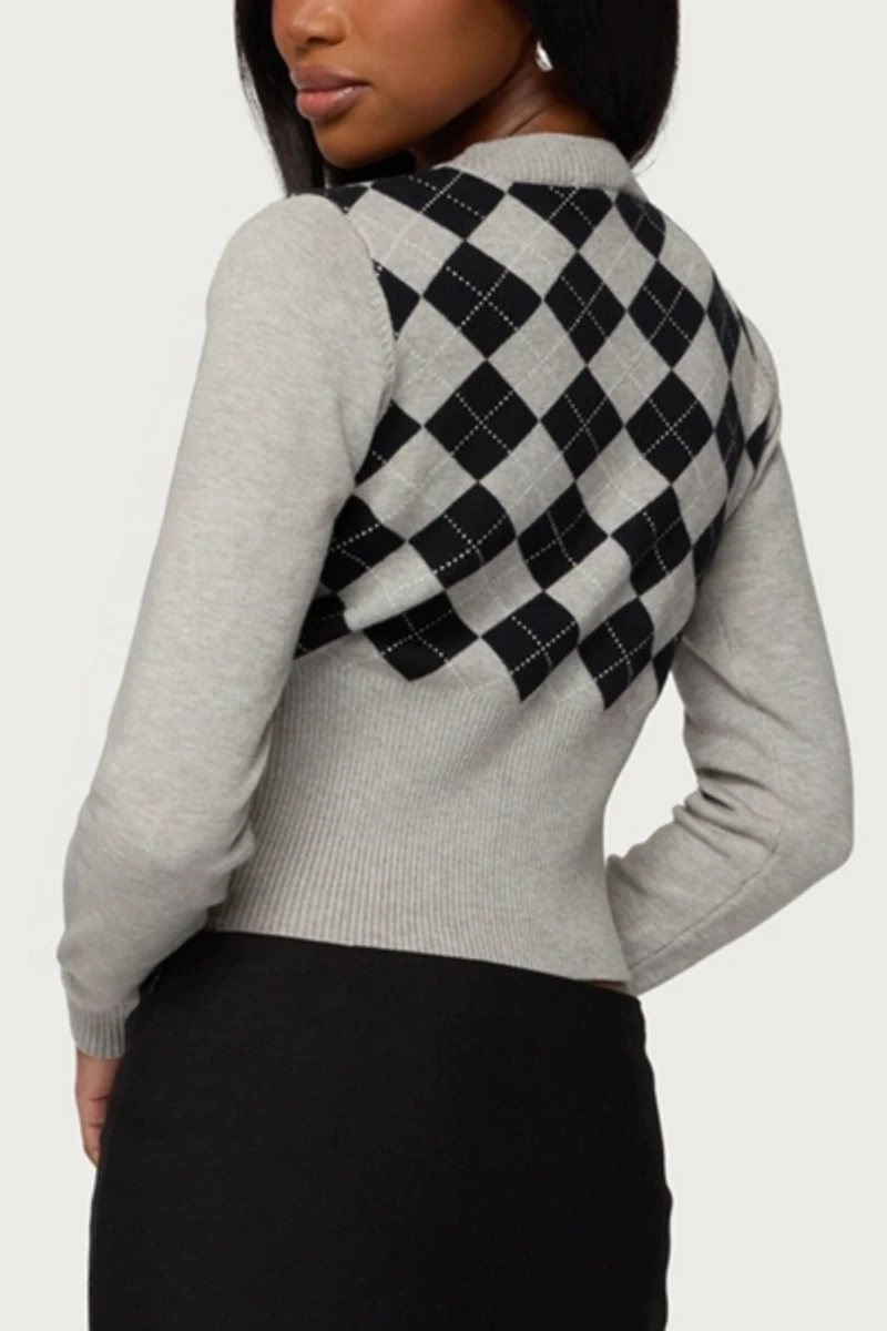Edikted Noya Argyle Knit Cardigan