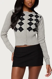 Edikted Noya Argyle Knit Cardigan