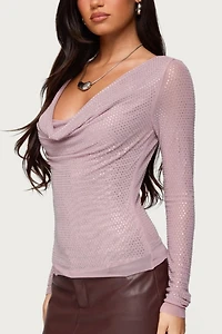 Edikted Marena Rhinestone Cowl Neck Top