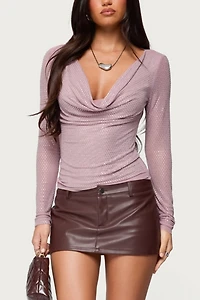 Edikted Marena Rhinestone Cowl Neck Top