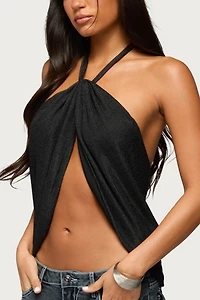 Edikted Stasia Sparkly Knit Split Front Top