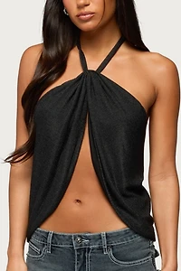 Edikted Stasia Sparkly Knit Split Front Top