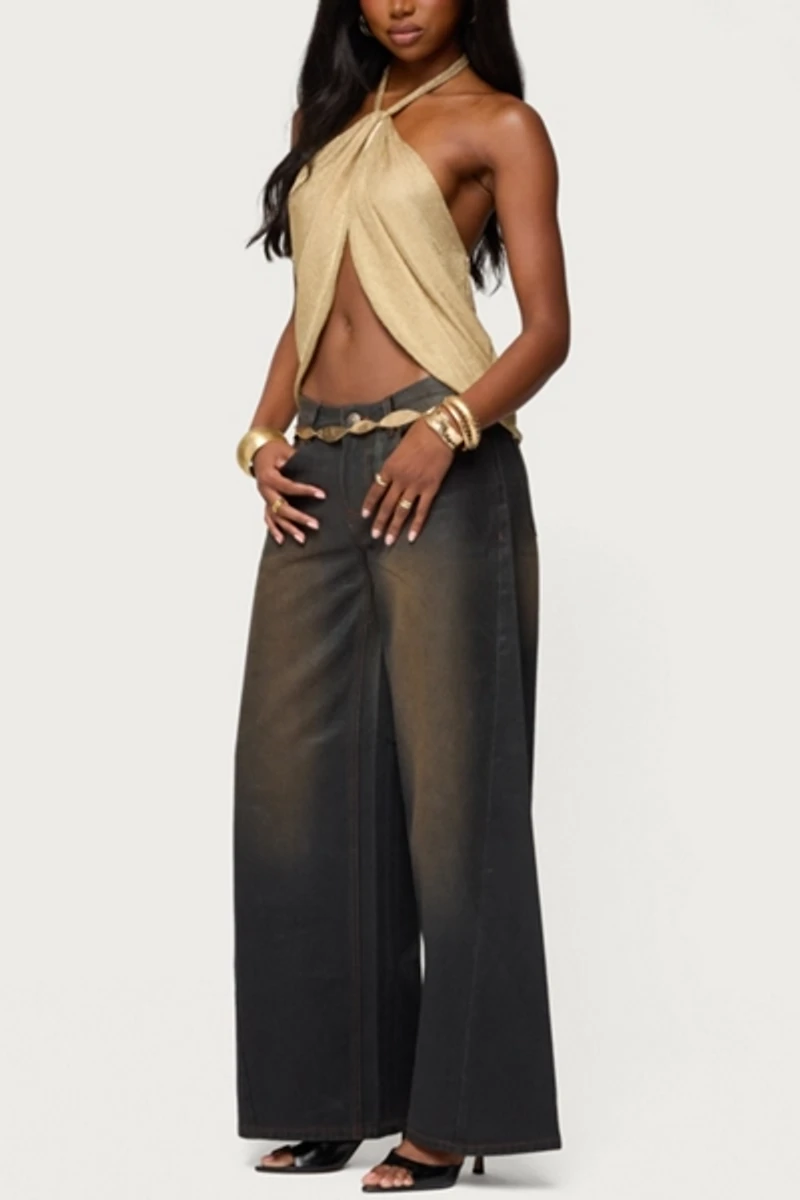 Edikted Stasia Sparkly Knit Split Front Top