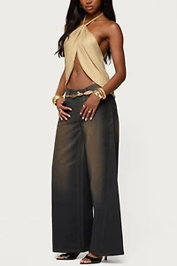 Edikted Stasia Sparkly Knit Split Front Top