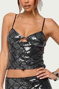 Edikted Stajie Diamond Sequin Cut Out Top