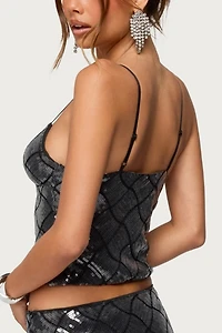 Edikted Stajie Diamond Sequin Cut Out Top