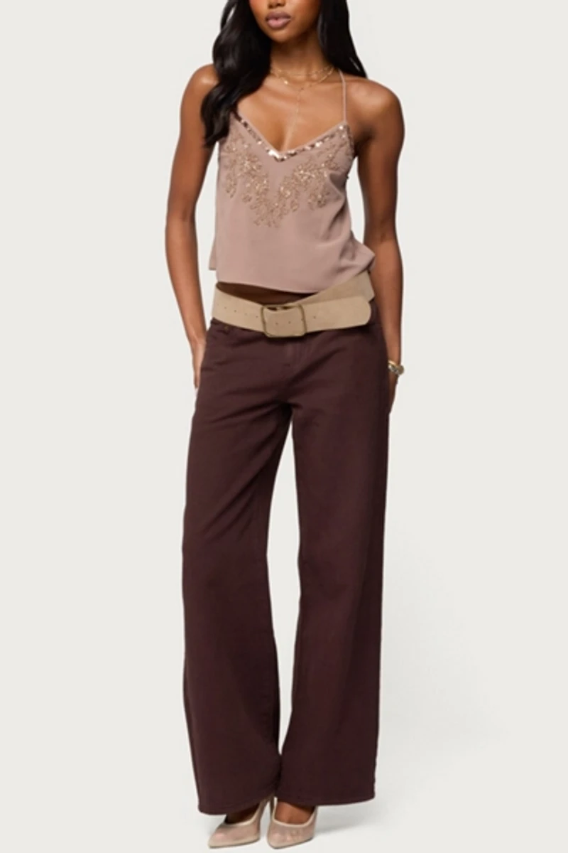 Edikted Sorina Embellished V Neck Top