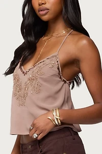 Edikted Sorina Embellished V Neck Top