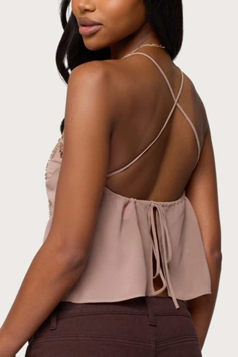 Edikted Sorina Embellished V Neck Top