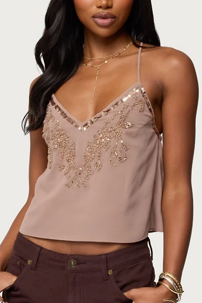 Edikted Sorina Embellished V Neck Top