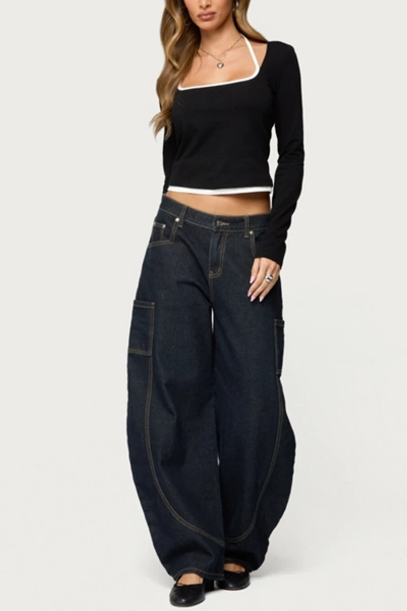 Edikted Ksenia Contrast Layered Square Neck Top