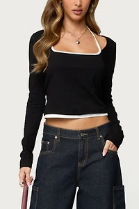 Edikted Ksenia Contrast Layered Square Neck Top