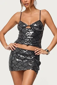 Edikted Stajie Diamond Sequin Mini Skirt
