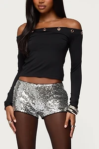 Edikted Shauna Sequin Micro Shorts